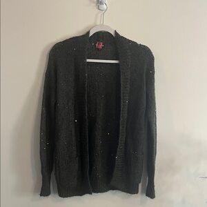 Vintage Express Green Sequin Open Cardigan Mohair Wool Earthy Garden Cozy Knit S